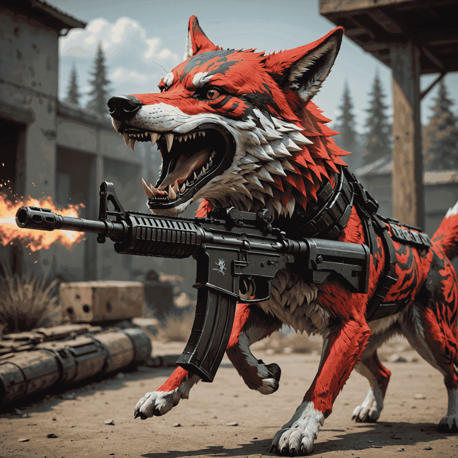 M4A4 Howl skin with a fierce red wolf design