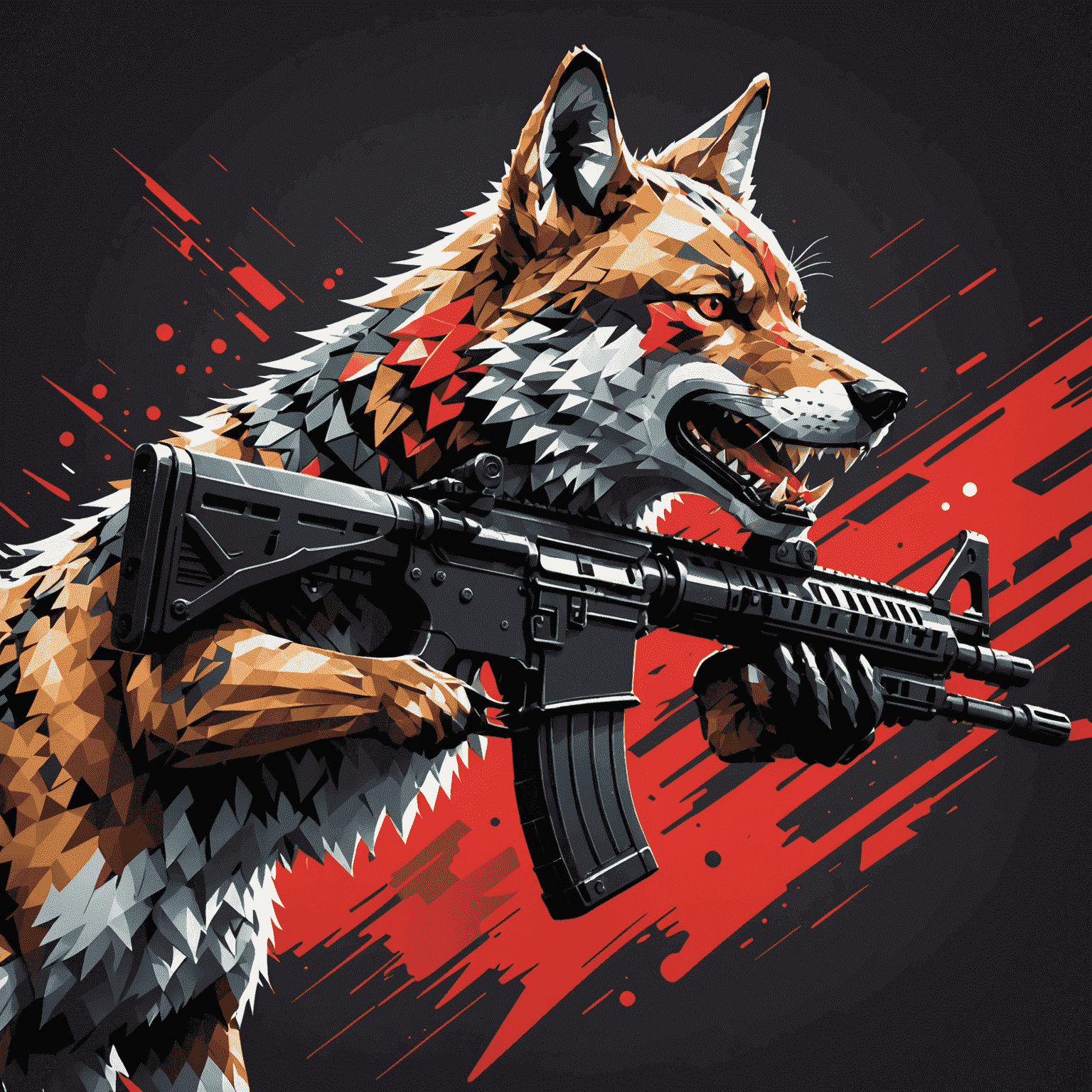 A retro-styled M4A4 skin featuring a fierce, pixelated wolf howling, with glitch effects and a red and black color scheme